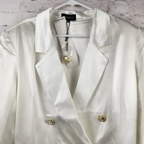 Retrofete Saige Double Breasted Blazer in Ivory Size XL NWT Satin Gold Button - Picture 4 of 14